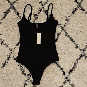 Francesca's Collections Black Ribbed Bodysuit
